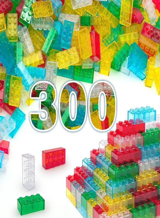 ZHX 300PCS Classic Transparent Building Bricks 2x4, Fully Transparent Bulk Bricks Parts and Pieces Compatible with Major Brands, Creative Play Set Block Toy Gift for Aged 3+ (Multicolor 300) - Image 1